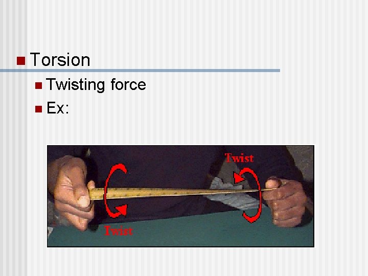 n Torsion n Twisting n Ex: force  n Torsion n Twisting n Ex: force