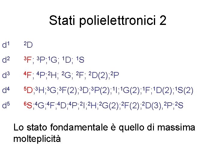 Stati polielettronici 2 d 1 2 D d 2 3 F; 3 P; 1