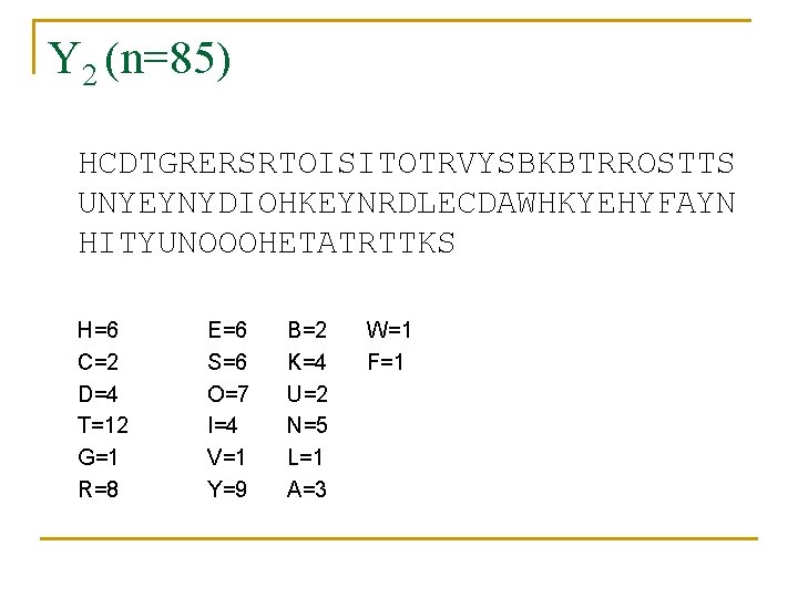 Y 2 (n=85) HCDTGRERSRTOISITOTRVYSBKBTRROSTTS UNYEYNYDIOHKEYNRDLECDAWHKYEHYFAYN HITYUNOOOHETATRTTKS H=6 C=2 D=4 T=12 G=1 R=8 E=6 S=6