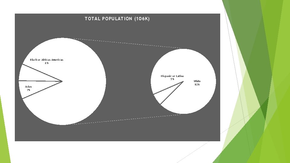 TOTAL POPULATION (106 K) Black or African American 6% Hispanic or Latino 5% Asian