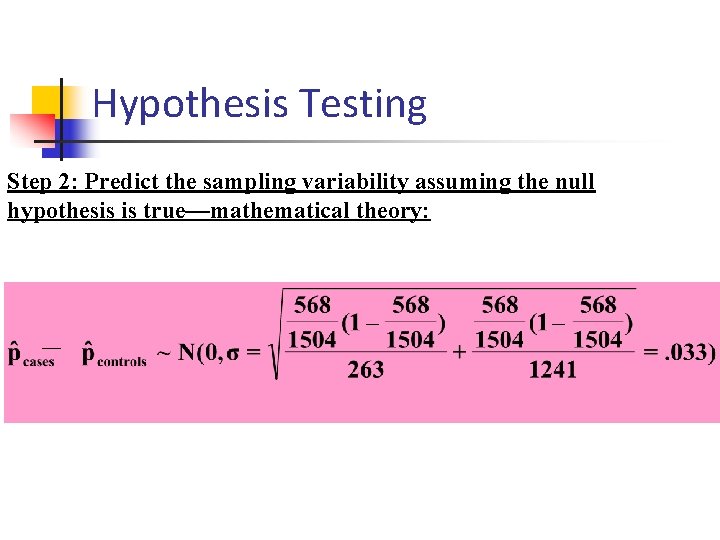 Hypothesis Testing Step 2: Predict the sampling variability assuming the null hypothesis is true—mathematical