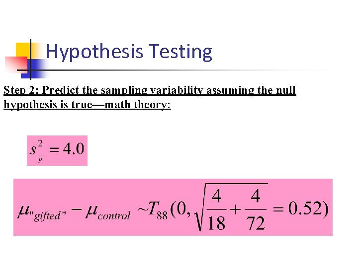 Hypothesis Testing Step 2: Predict the sampling variability assuming the null hypothesis is true—math