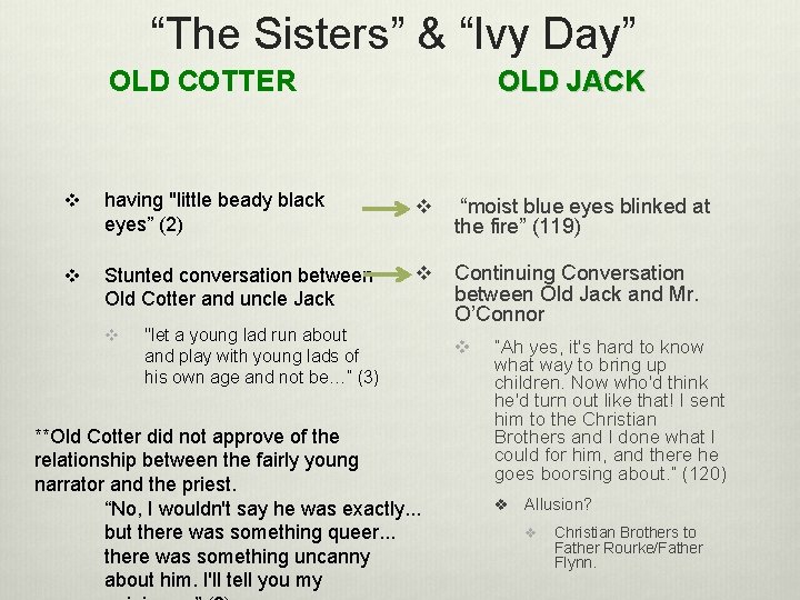 “The Sisters” & “Ivy Day” OLD COTTER OLD JACK v having "little beady black