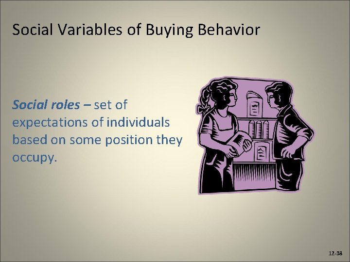 Social Variables of Buying Behavior Social roles – set of expectations of individuals based