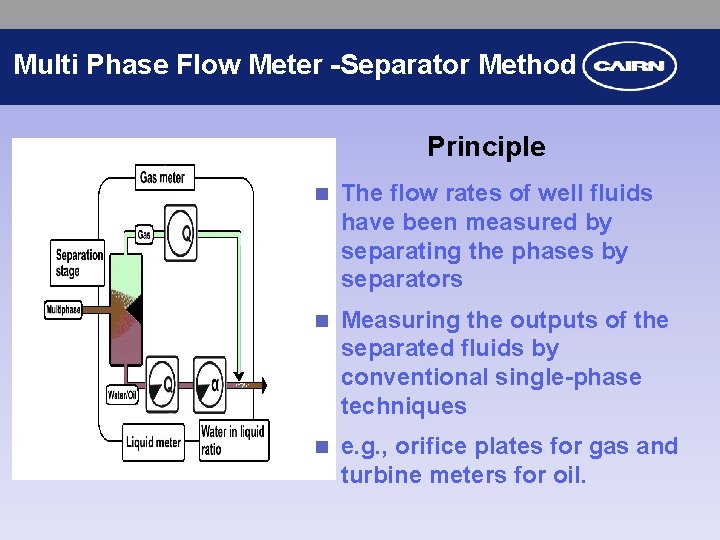 Multi Phase Flow Meter -Separator Method Principle n The flow rates of well fluids