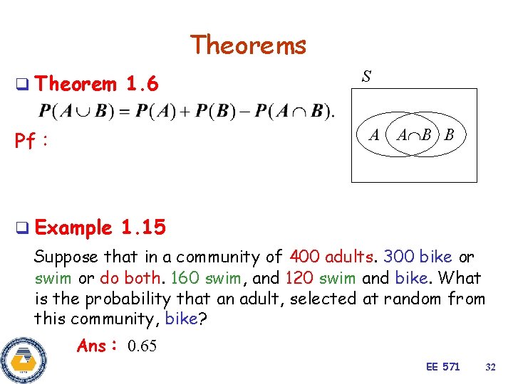 Theorems q Theorem 1. 6 S A A B B Pf： q Example 1.