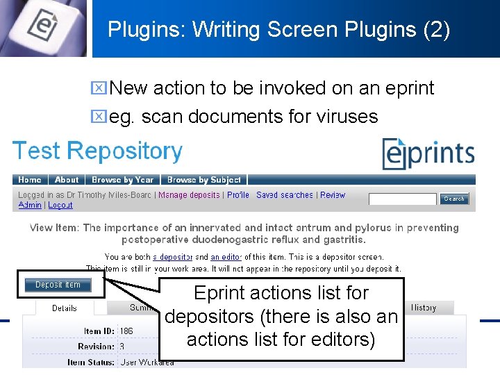 Plugins: Writing Screen Plugins (2) x New action to be invoked on an eprint