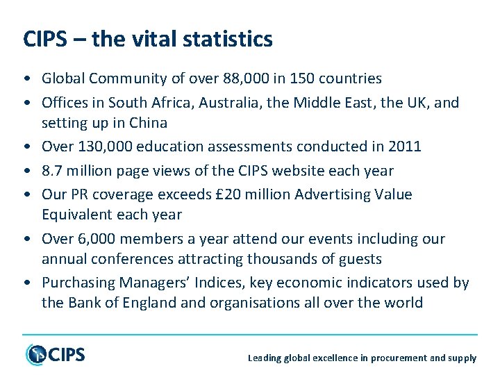 CIPS – the vital statistics • Global Community of over 88, 000 in 150