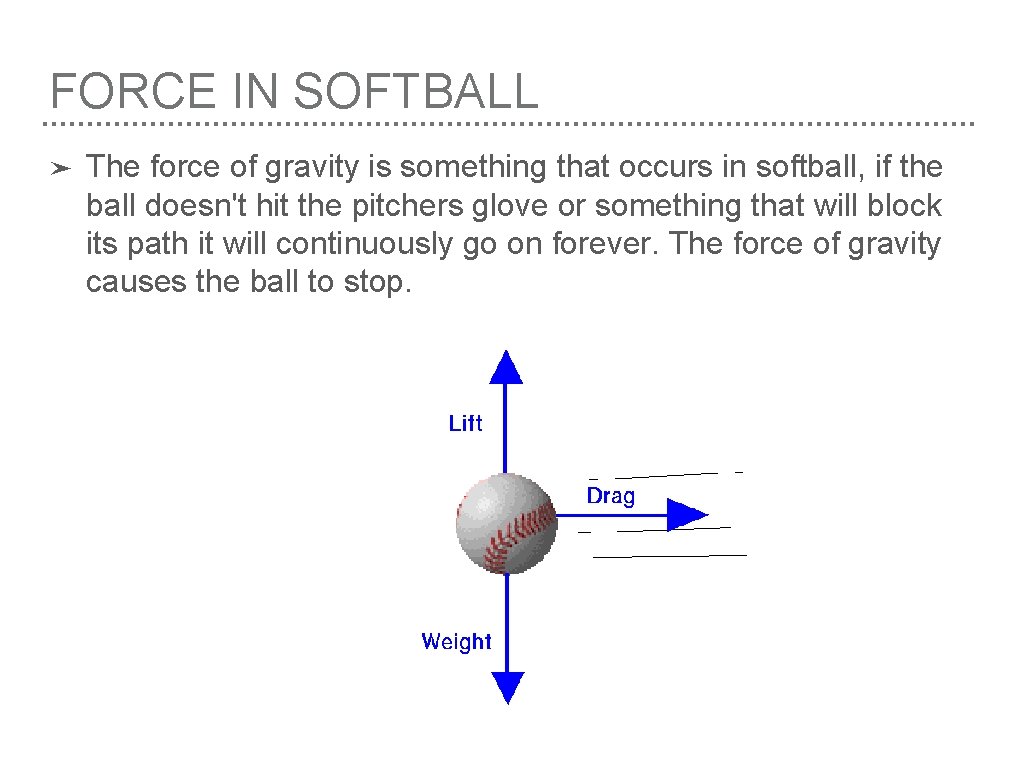 FORCE IN SOFTBALL ➤ The force of gravity is something that occurs in softball,