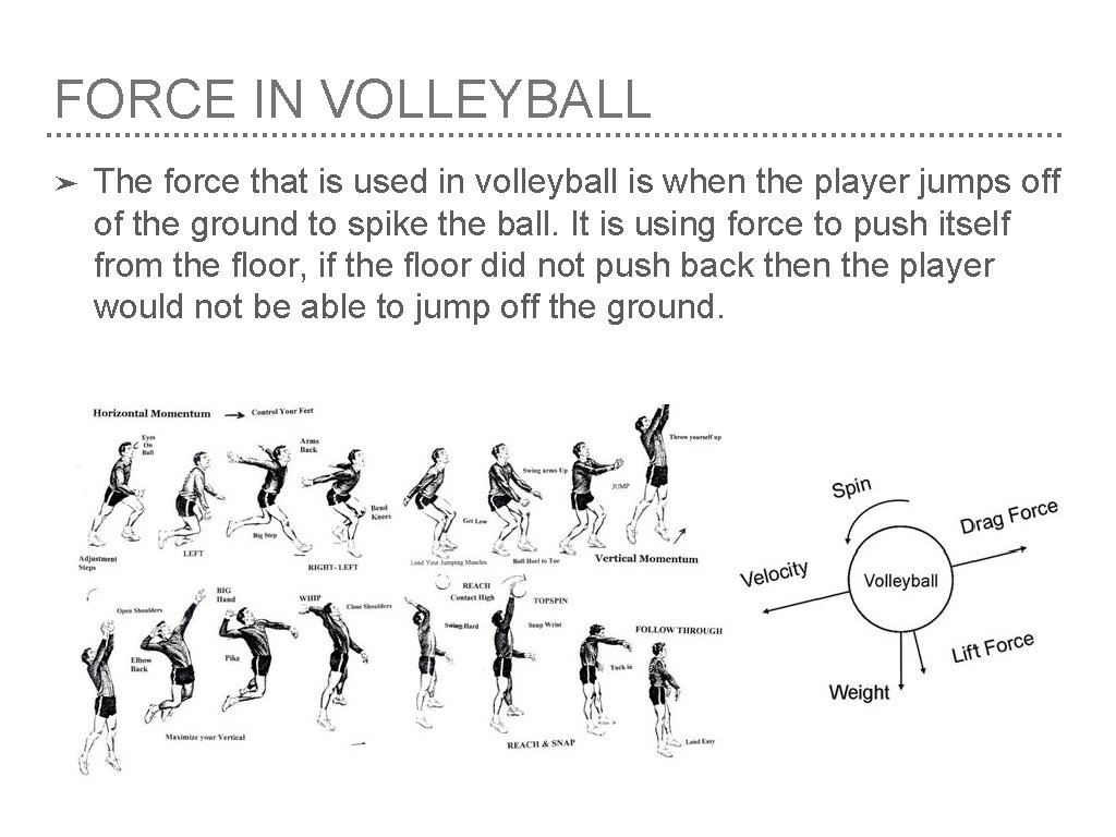FORCE IN VOLLEYBALL ➤ The force that is used in volleyball is when the
