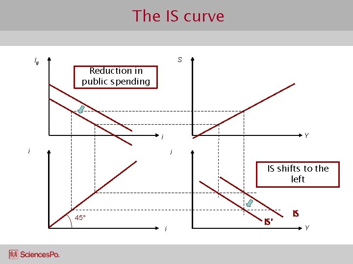 The IS curve Ig S Reduction in public spending Y i i i IS
