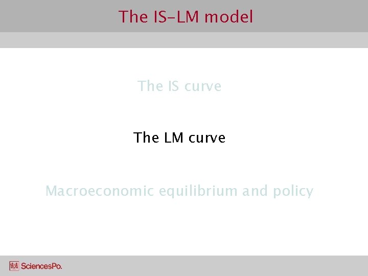 The IS-LM model The IS curve The LM curve Macroeconomic equilibrium and policy 