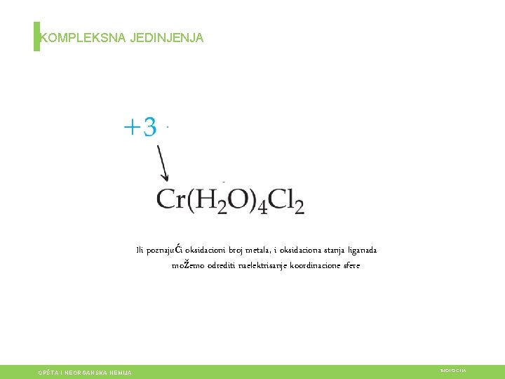 KOMPLEKSNA JEDINJENJA Ili poznajući oksidacioni broj metala, i oksidaciona stanja liganada možemo odrediti naelektrisanje