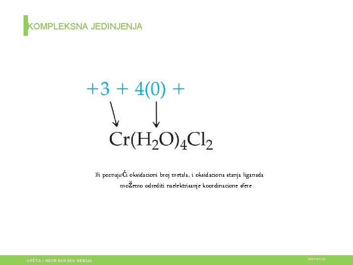 KOMPLEKSNA JEDINJENJA Ili poznajući oksidacioni broj metala, i oksidaciona stanja liganada možemo odrediti naelektrisanje