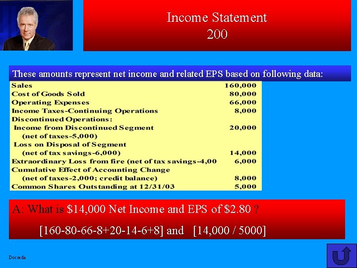 Income Statement 200 These amounts represent net income and related EPS based on following