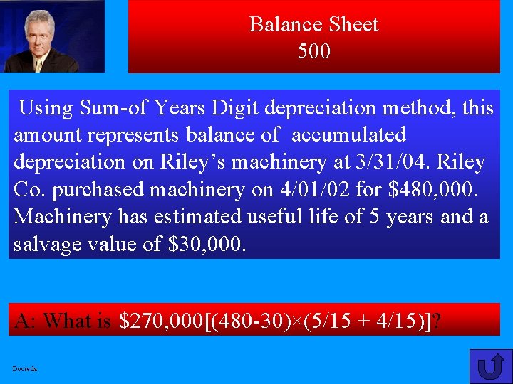 Balance Sheet 500 Using Sum-of Years Digit depreciation method, this amount represents balance of