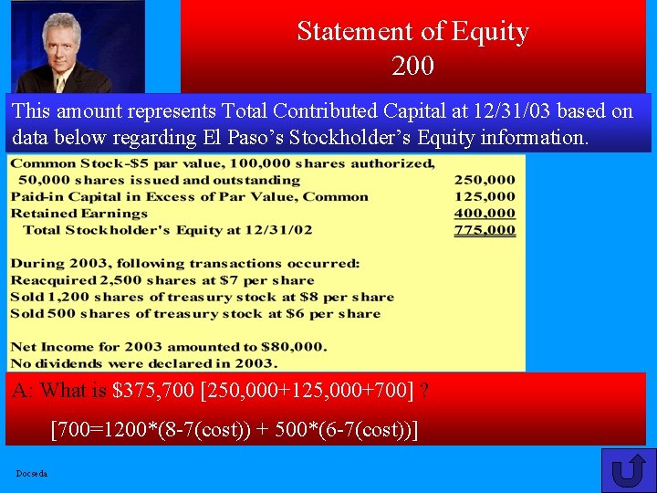 Statement of Equity 200 This amount represents Total Contributed Capital at 12/31/03 based on