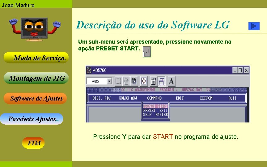 João Maduro Descrição do uso do Software LG Um sub-menu será apresentado, pressione novamente