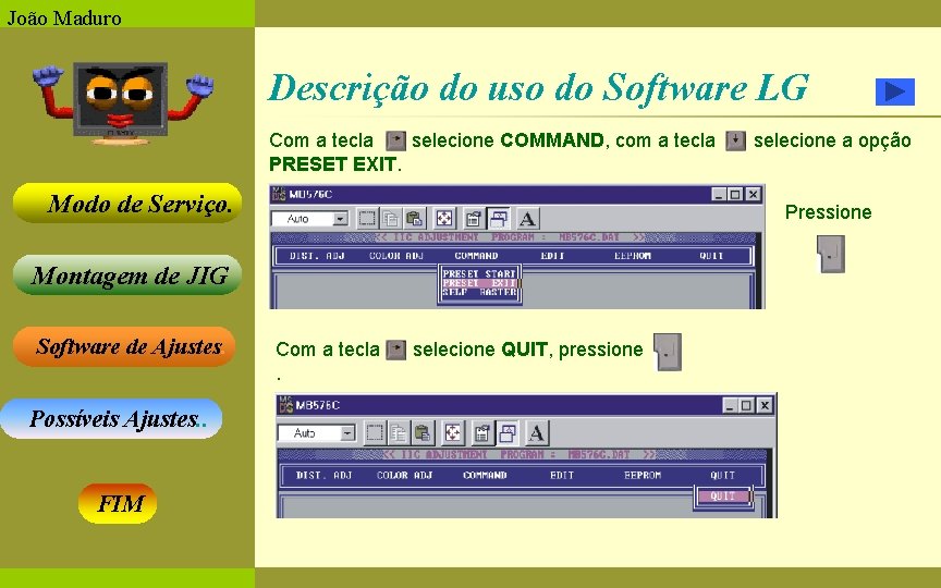 João Maduro Descrição do uso do Software LG Com a tecla selecione COMMAND, com