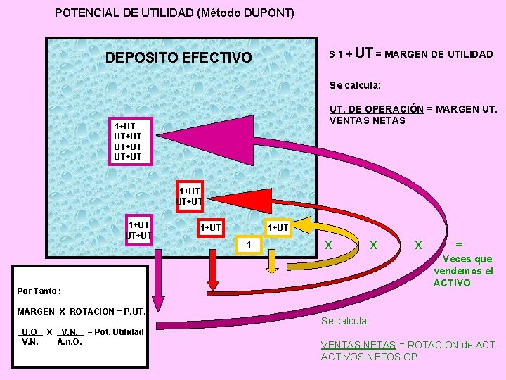 POTENCIAL DE UTILIDAD (Método DUPONT) $ 1 + UT = MARGEN DE UTILIDAD DEPOSITO