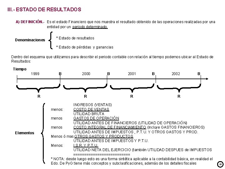 III. - ESTADO DE RESULTADOS A) DEFINICIÓN. - Es el estado Financiero que nos