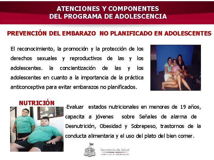 ATENCIONES Y COMPONENTES DEL PROGRAMA DE ADOLESCENCIA PREVENCIÓN DEL EMBARAZO NO PLANIFICADO EN ADOLESCENTES