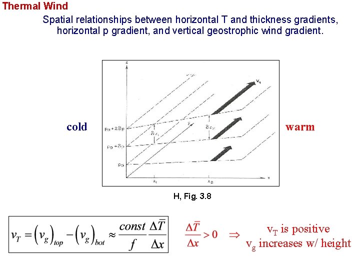 Thermal Wind Spatial relationships between horizontal T and thickness gradients, horizontal p gradient, and
