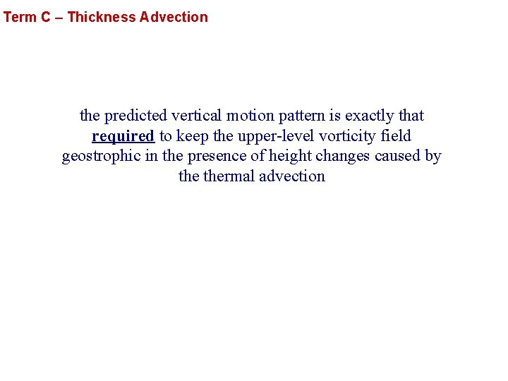 Term C – Thickness Advection the predicted vertical motion pattern is exactly that required