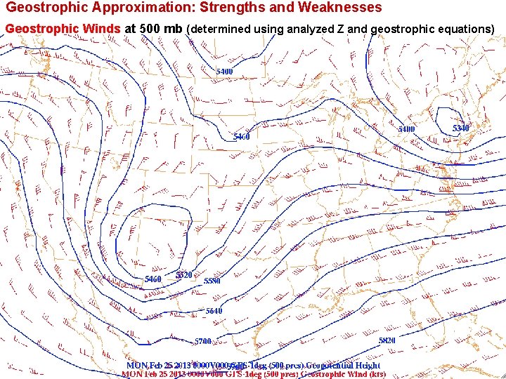 Geostrophic Approximation: Strengths and Weaknesses Geostrophic Winds at 500 mb (determined using analyzed Z