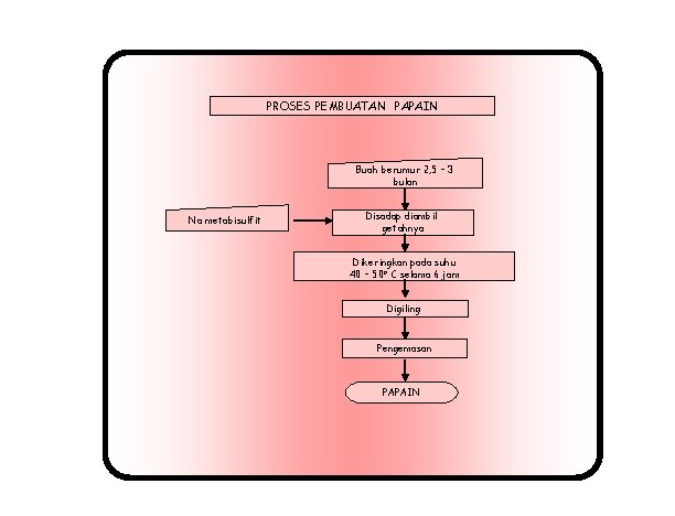 PROSES PEMBUATAN PAPAIN Buah berumur 2, 5 – 3 bulan Na metabisulfit Disadap diambil