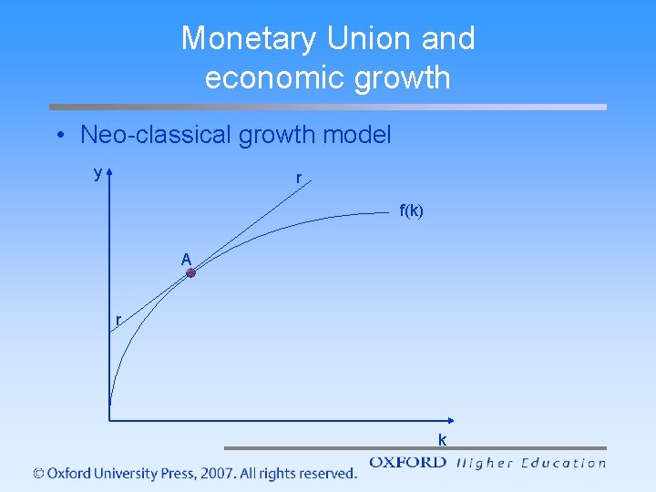 Monetary Union and economic growth • Neo-classical growth model y r f(k) A r