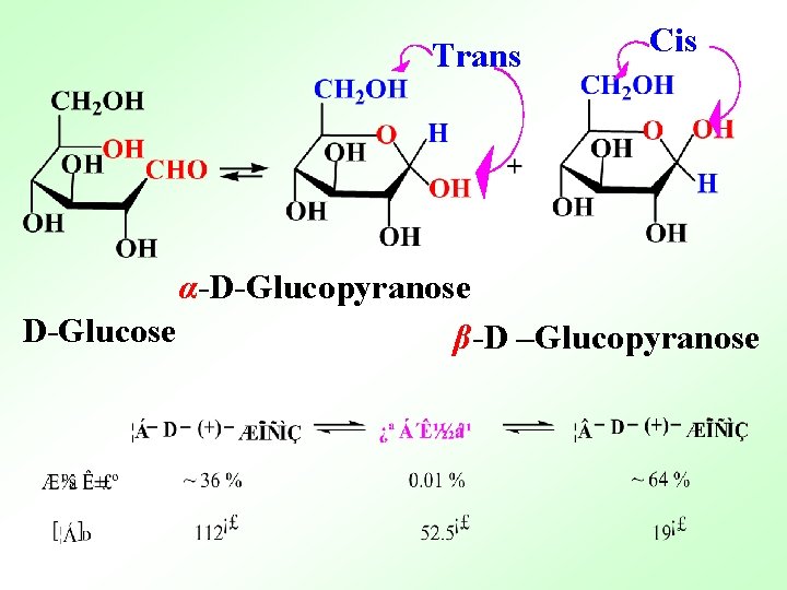 Trans Cis α-D-Glucopyranose D-Glucose β-D –Glucopyranose 