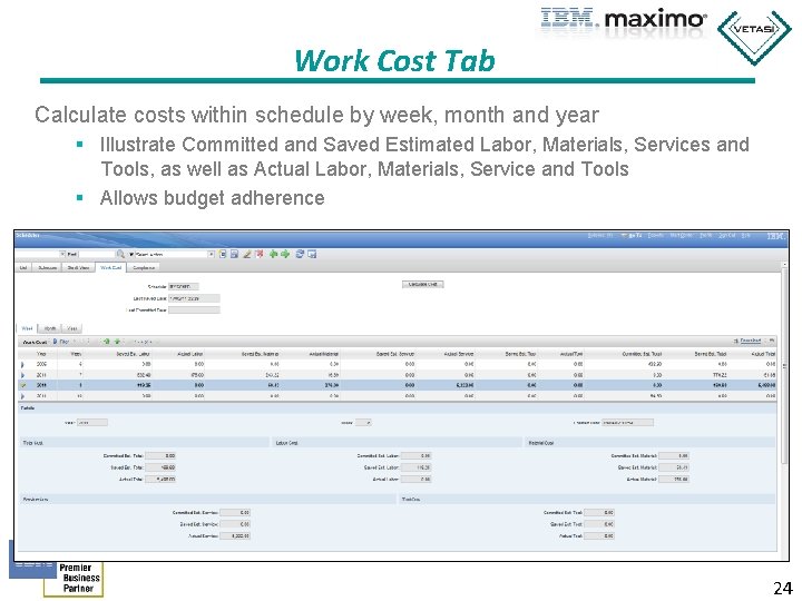 Work Cost Tab Calculate costs within schedule by week, month and year § Illustrate