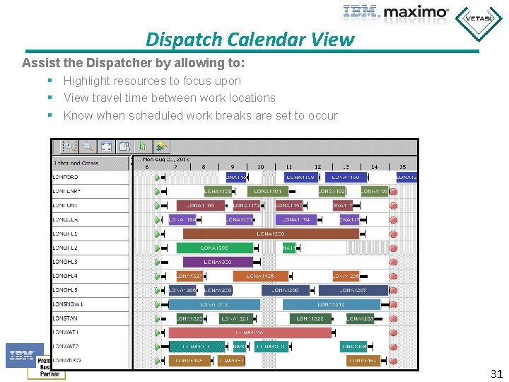 Dispatch Calendar View Assist the Dispatcher by allowing to: § Highlight resources to focus