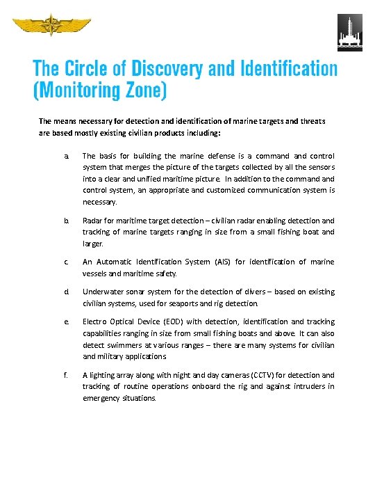The means necessary for detection and identification of marine targets and threats are based