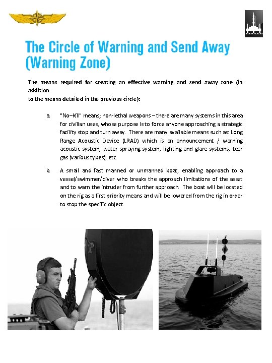 The means required for creating an effective warning and send away zone (in addition