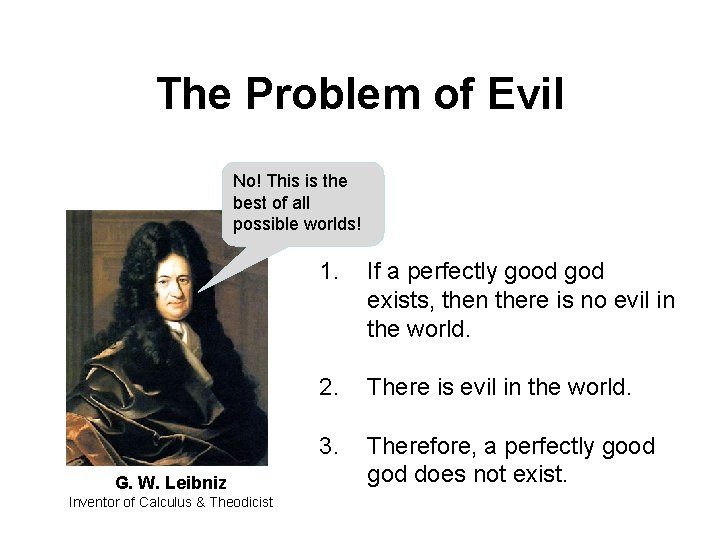 The Problem of Evil No! This is the best of all possible worlds! G.