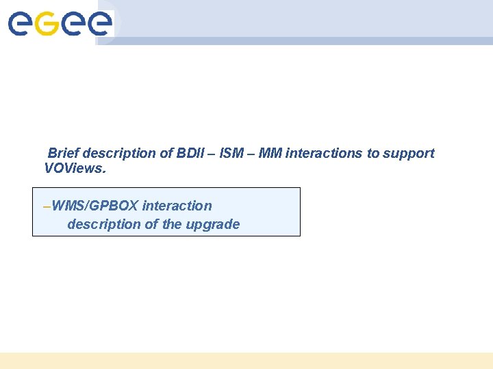 Brief description of BDII – ISM – MM interactions to support VOViews. –WMS/GPBOX interaction