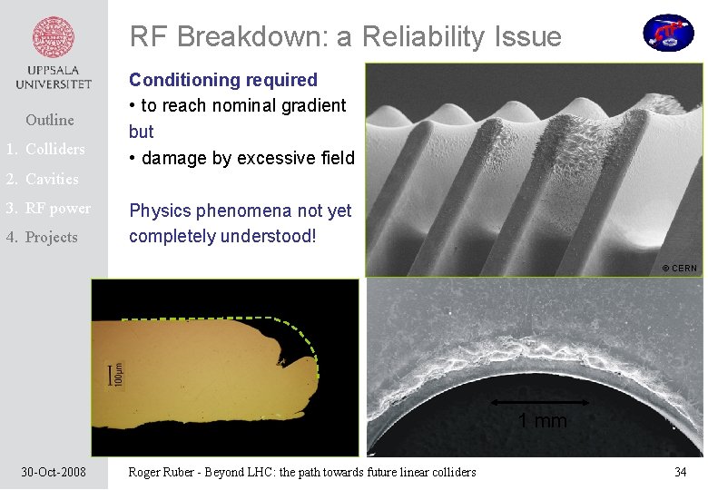 RF Breakdown: a Reliability Issue Outline 1. Colliders Conditioning required • to reach nominal