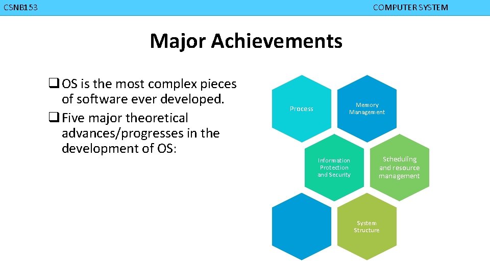 CMPD 223 CSNB 153 COMPUTER ORGANIZATION COMPUTER SYSTEM Major Achievements q OS is the