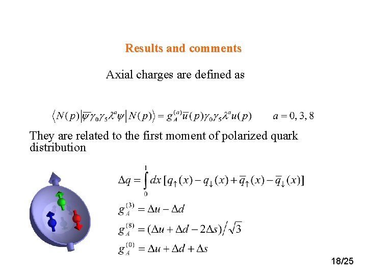 Results and comments Axial charges are defined as They are related to the first