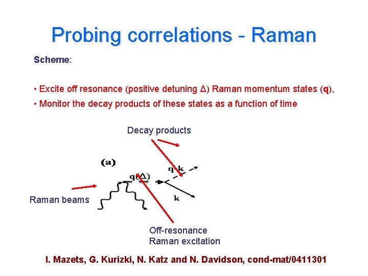 Probing correlations - Raman Scheme: • Excite off resonance (positive detuning Δ) Raman momentum