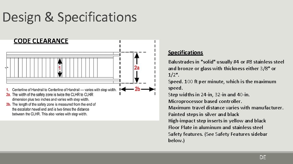 Design & Specifications CODE CLEARANCE Specifications Balustrades in "solid" usually #4 or #8 stainless Design & Specifications CODE CLEARANCE Specifications Balustrades in "solid" usually #4 or #8 stainless