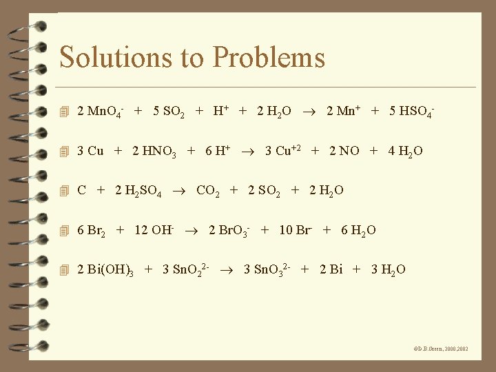 Solutions to Problems 4 2 Mn. O 4 - + 5 SO 2 +