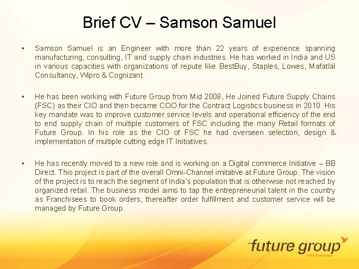 Brief CV – Samson Samuel • Samson Samuel is an Engineer with more than