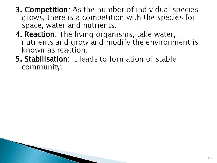 3. Competition: As the number of individual species grows, there is a competition with
