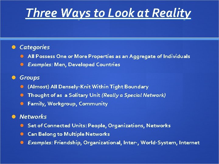 Three Ways to Look at Reality Categories All Possess One or More Properties as