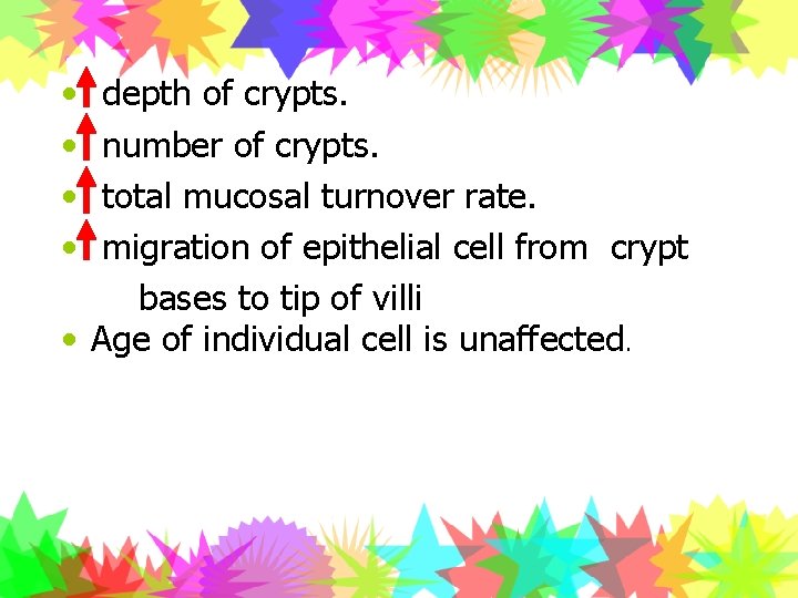  • • depth of crypts. number of crypts. total mucosal turnover rate. migration