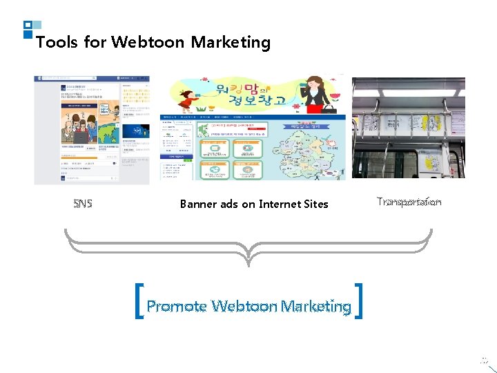 Tools for Webtoon Marketing 브랜드 비전 브랜드 미션 브랜드 에센스 M SNS Banner ads