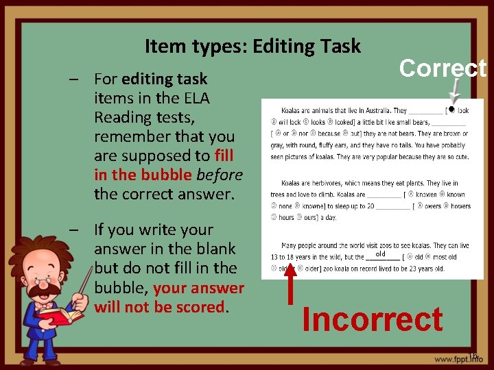 Item types: Editing Task Correct – For editing task items in the ELA Reading